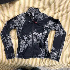 Black and White Floral Zip-Up Jacket